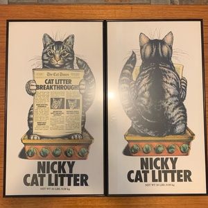 Set of Nicky Cat Litter framed posters.